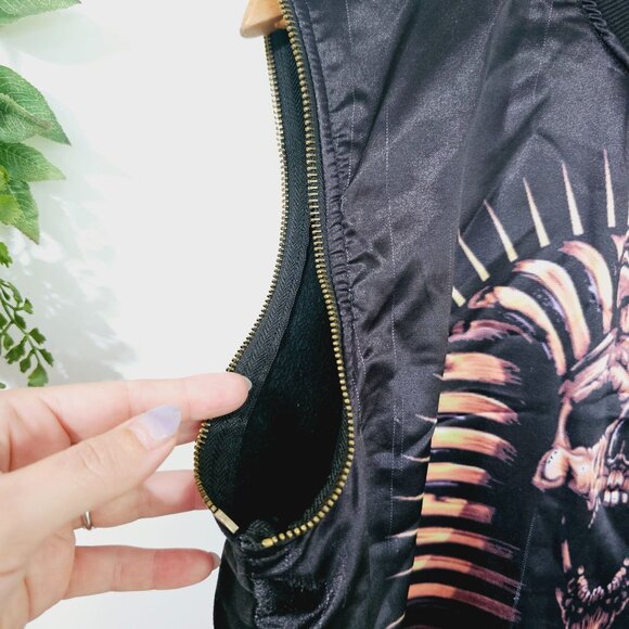 Hudson Pharaoh Skull Print Sleeveless Jacket Vest Sz L Black Zipper Sleeve《909》J - Picture 4 of 7